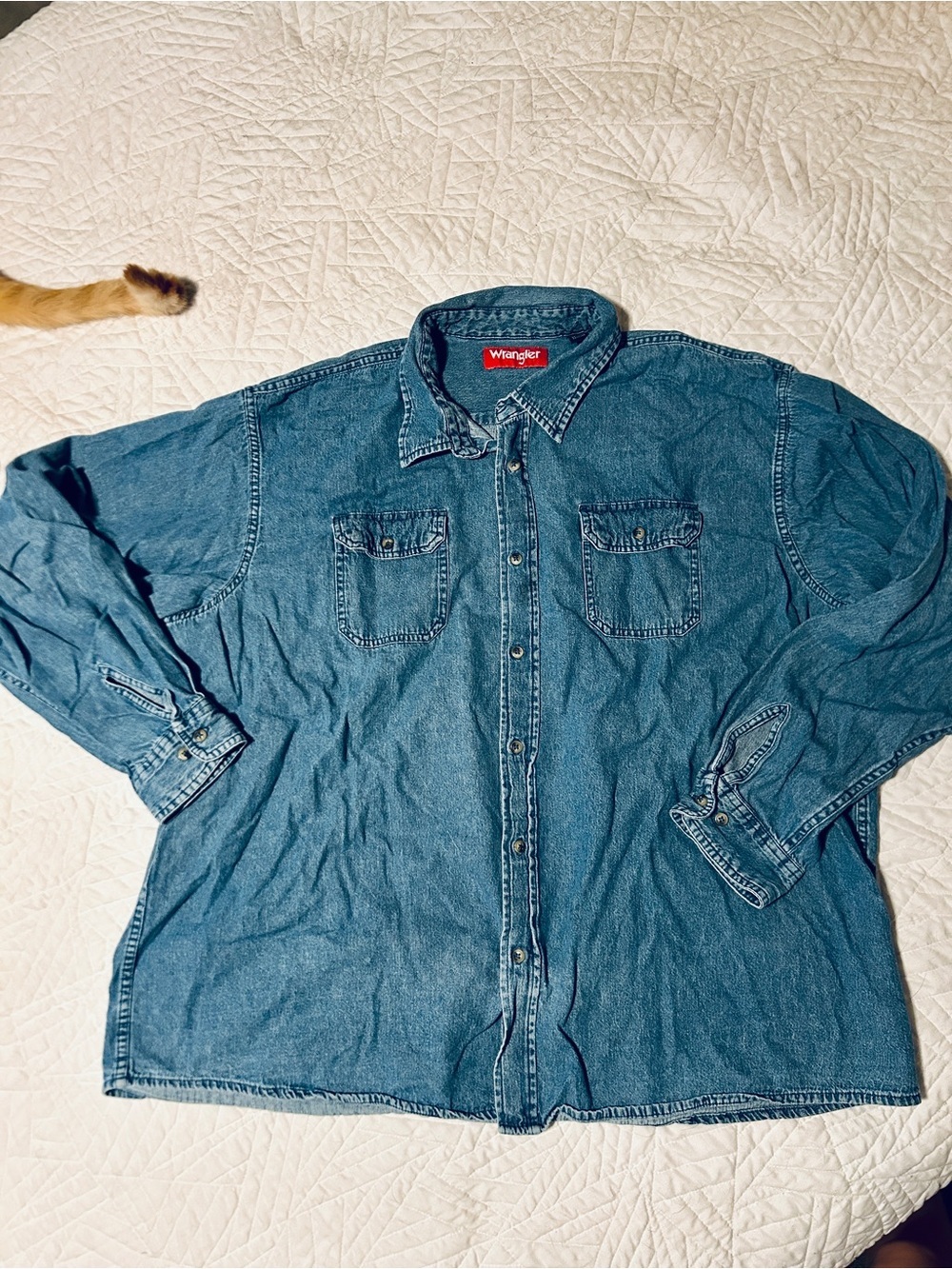 Vintage Wrangler Denim Button Down Shirt with Red Logo
